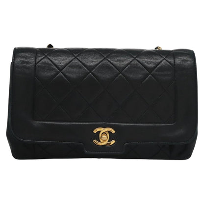 CHANEL Matelasse Turn Lock Chain Shoulder Bag Lamb Skin Black CC 99218