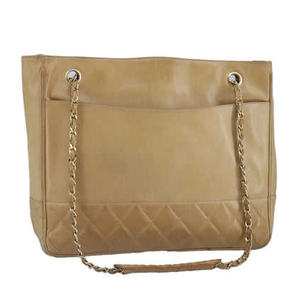 CHANEL Matelasse Chain Tote Bag Lamb Skin Beige Gold CC 99375