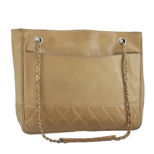 CHANEL Matelasse Chain Tote Bag Lamb Skin Beige Gold CC 99375