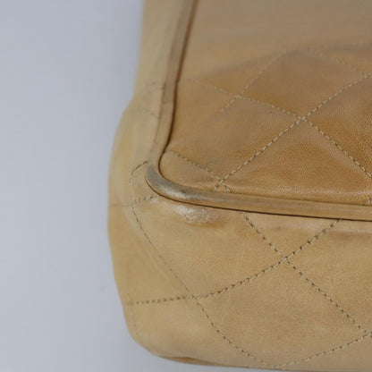 CHANEL Matelasse Chain Tote Bag Lamb Skin Beige Gold CC 99375