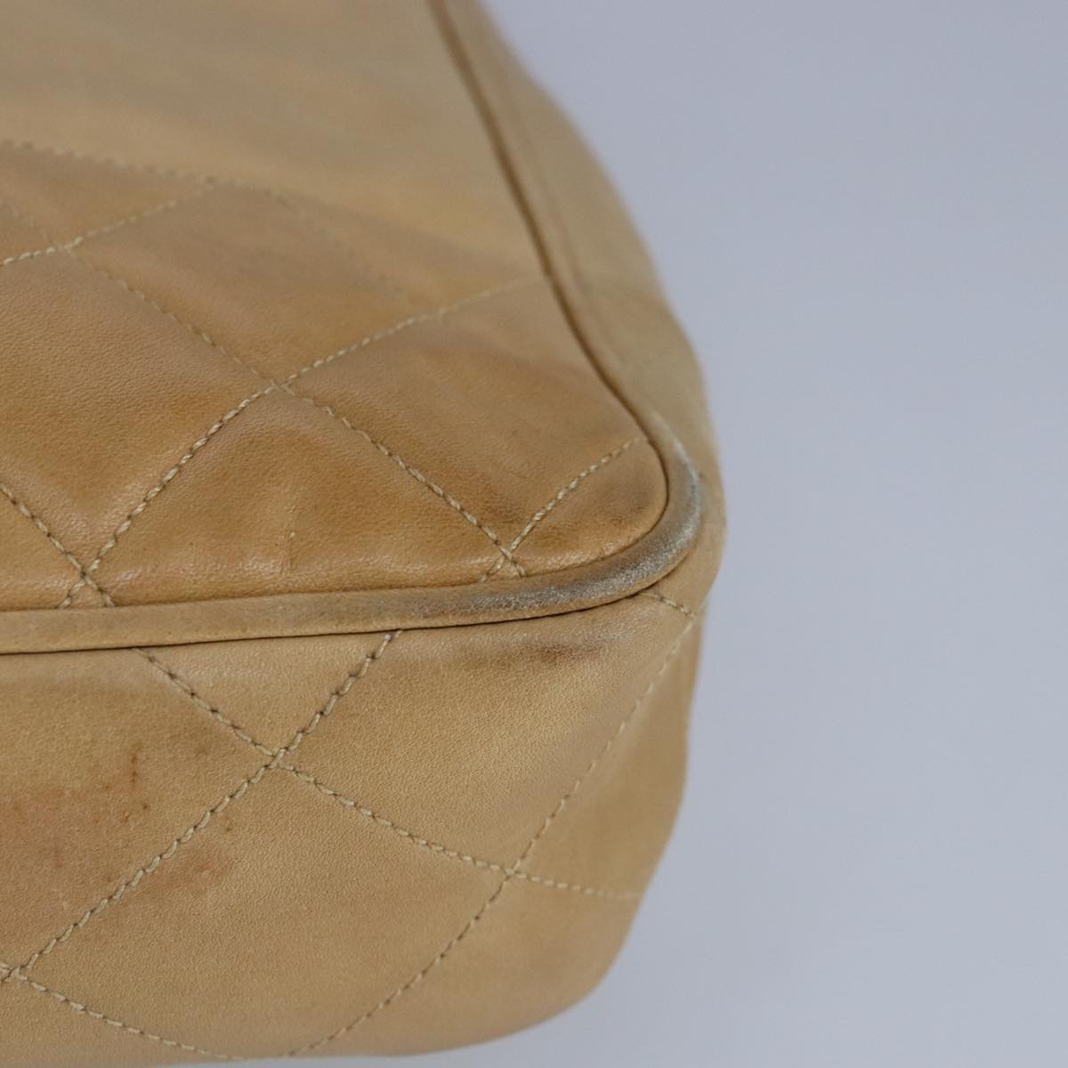 CHANEL Matelasse Chain Tote Bag Lamb Skin Beige Gold CC 99375
