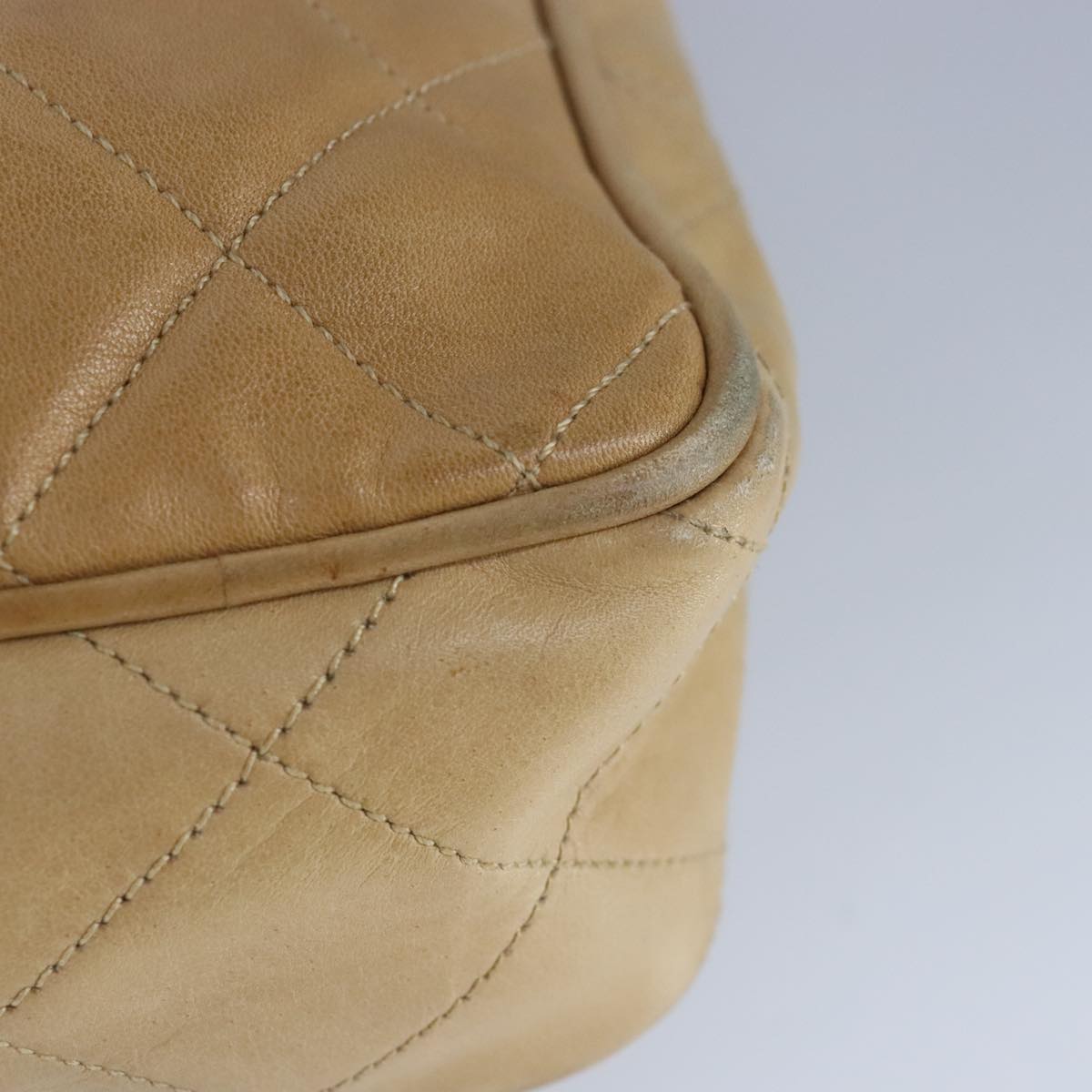 CHANEL Matelasse Chain Tote Bag Lamb Skin Beige Gold CC 99375