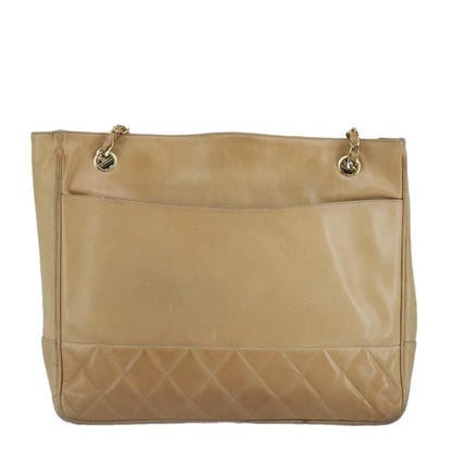 CHANEL Matelasse Chain Tote Bag Lamb Skin Beige Gold CC 99375