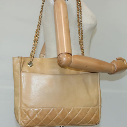 CHANEL Matelasse Chain Tote Bag Lamb Skin Beige Gold CC 99375