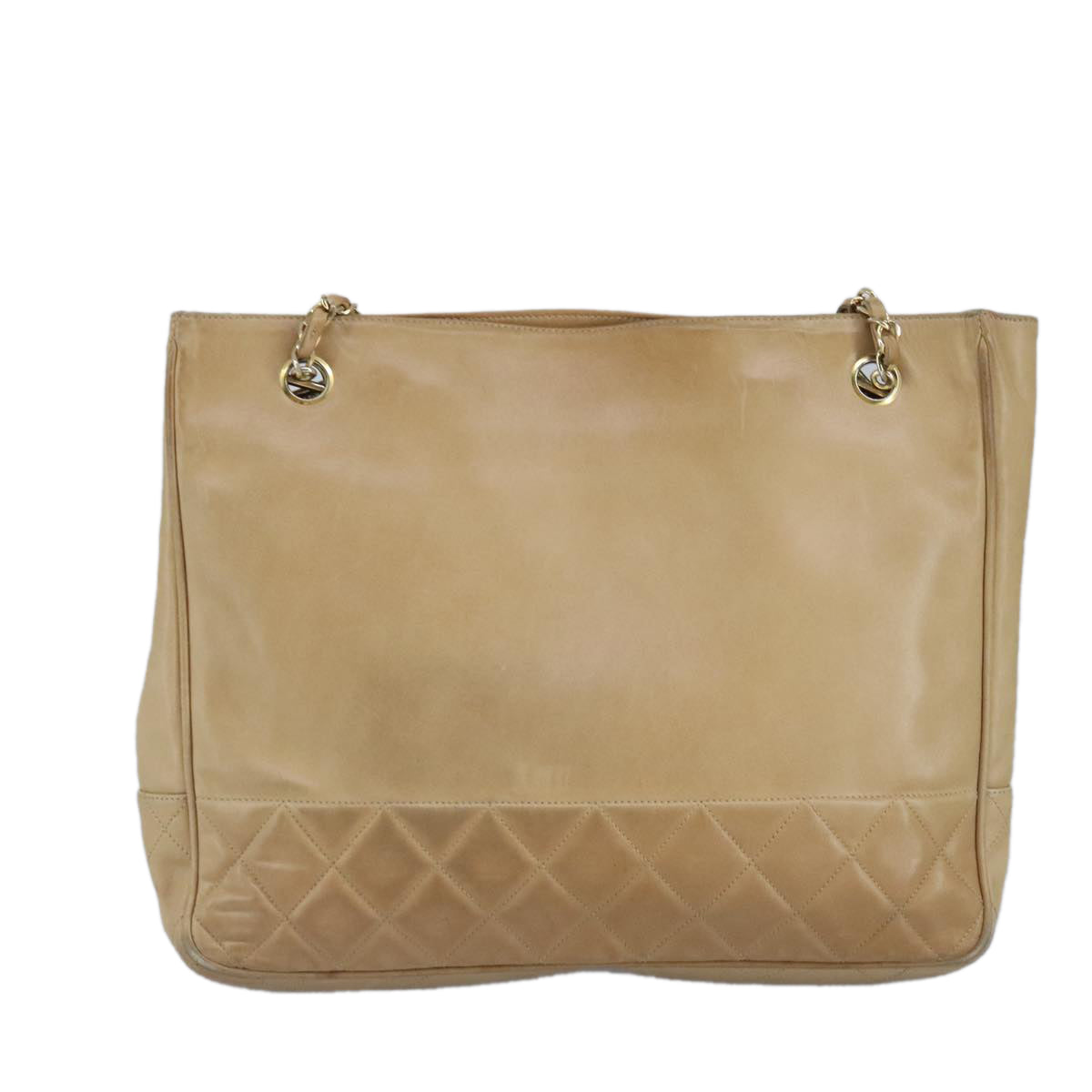 CHANEL Matelasse Chain Tote Bag Lamb Skin Beige Gold CC 99375