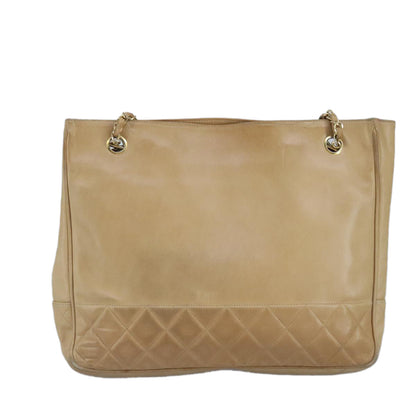 CHANEL Matelasse Chain Tote Bag Lamb Skin Beige Gold CC 99375