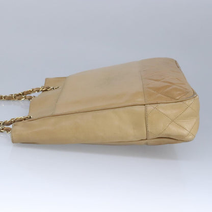 CHANEL Matelasse Chain Tote Bag Lamb Skin Beige Gold CC 99375