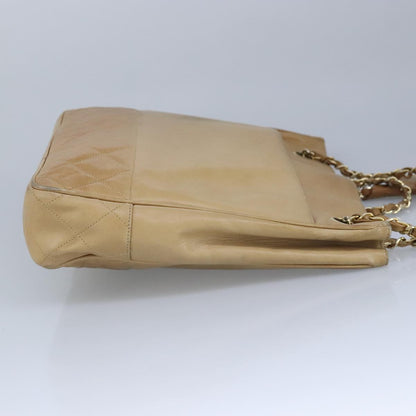 CHANEL Matelasse Chain Tote Bag Lamb Skin Beige Gold CC 99375