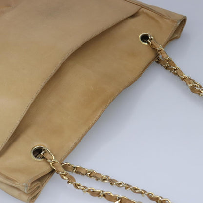 CHANEL Matelasse Chain Tote Bag Lamb Skin Beige Gold CC 99375