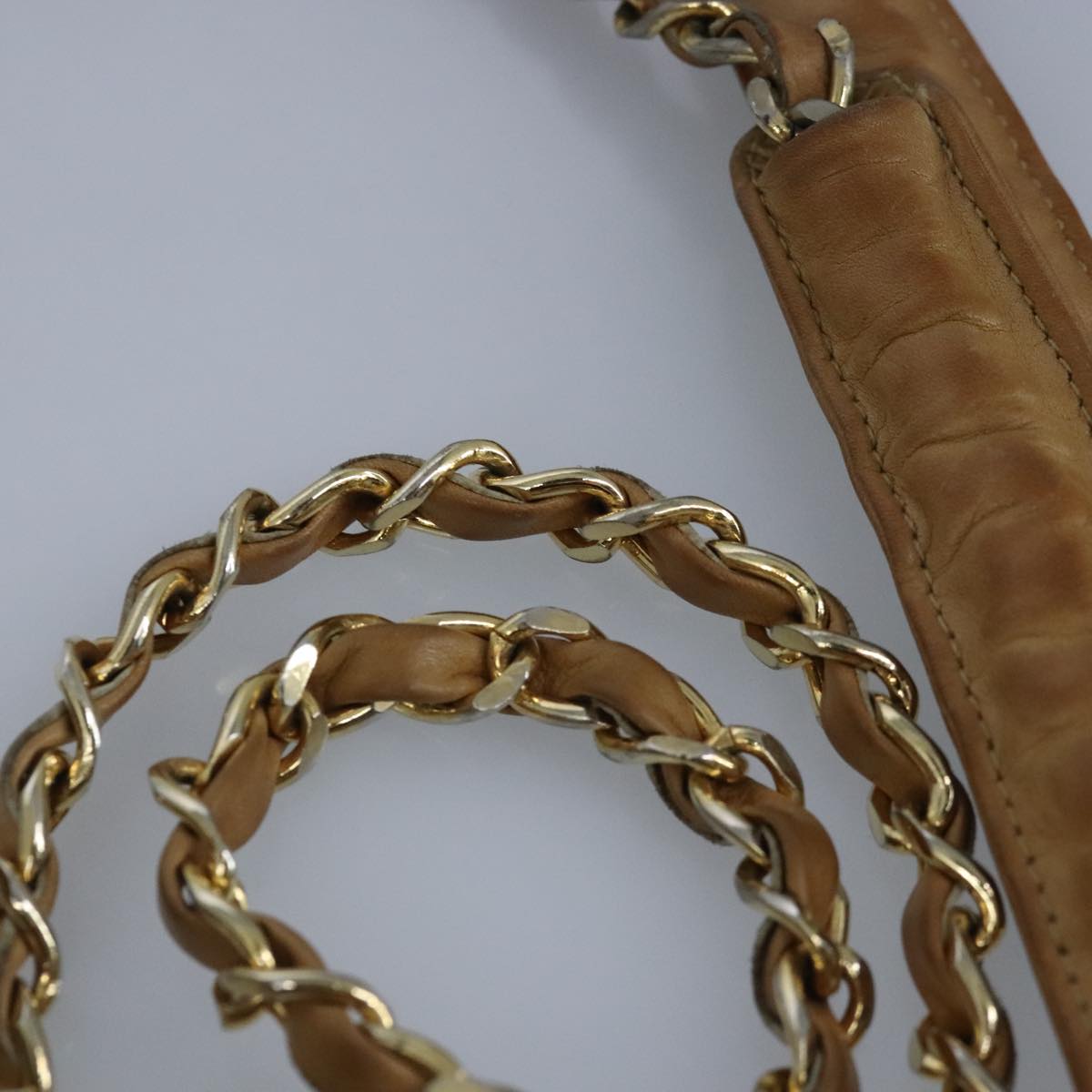 CHANEL Matelasse Chain Tote Bag Lamb Skin Beige Gold CC 99375