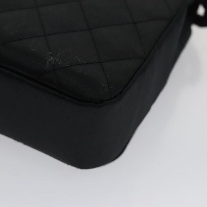 CHANEL Matelasse Sequin Flower Shoulder Bag Satin Black CC 99855