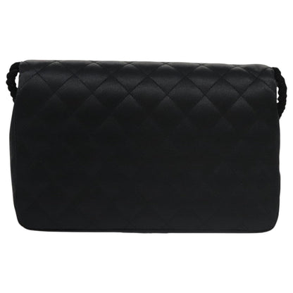 CHANEL Matelasse Sequin Flower Shoulder Bag Satin Black CC 99855