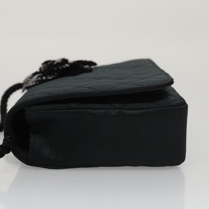 CHANEL Matelasse Sequin Flower Shoulder Bag Satin Black CC 99855