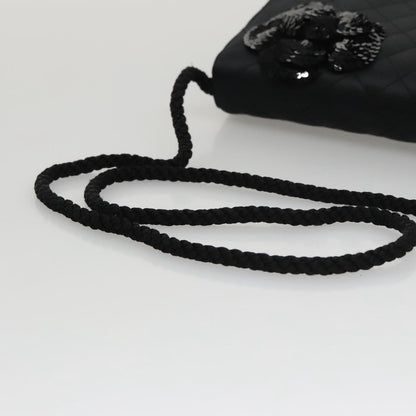 CHANEL Matelasse Sequin Flower Shoulder Bag Satin Black CC 99855