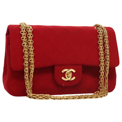 CHANEL Matelasse Chain Shoulder Bag Cotton Red Gold CC 99908