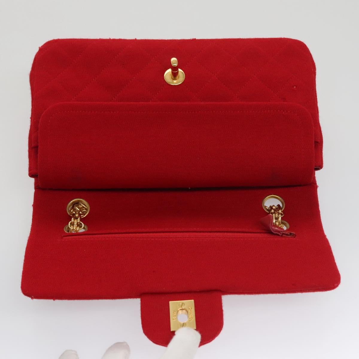 CHANEL Matelasse Chain Shoulder Bag Cotton Red Gold CC 99908