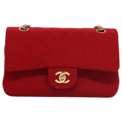 CHANEL Matelasse Chain Shoulder Bag Cotton Red Gold CC 99908