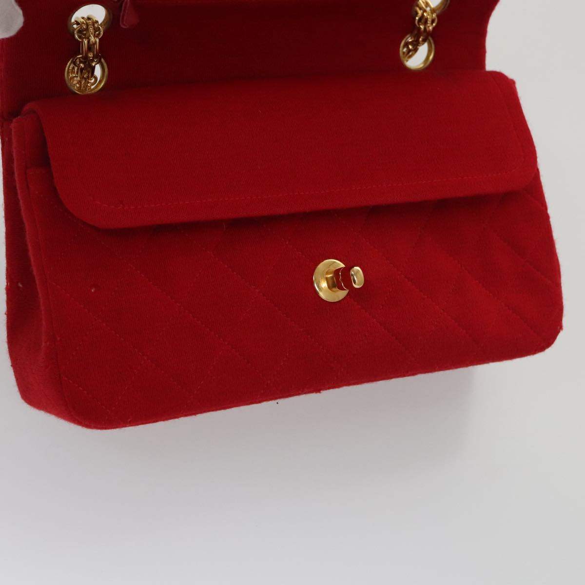 CHANEL Matelasse Chain Shoulder Bag Cotton Red Gold CC 99908