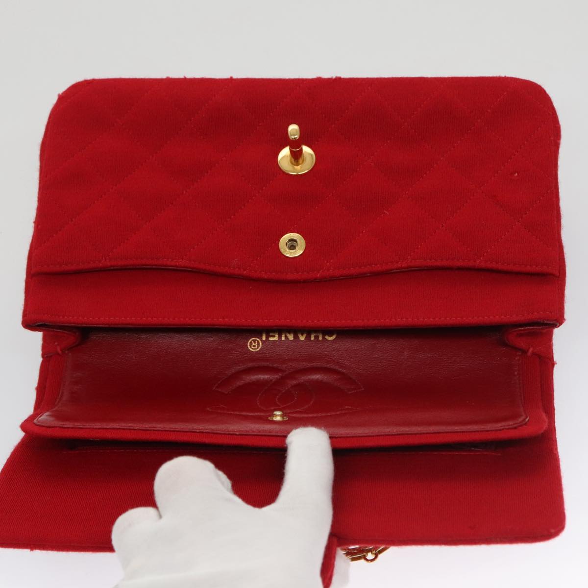 CHANEL Matelasse Chain Shoulder Bag Cotton Red Gold CC 99908