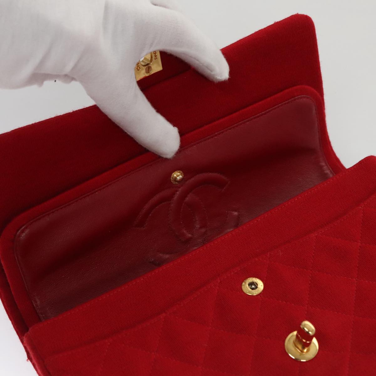 CHANEL Matelasse Chain Shoulder Bag Cotton Red Gold CC 99908