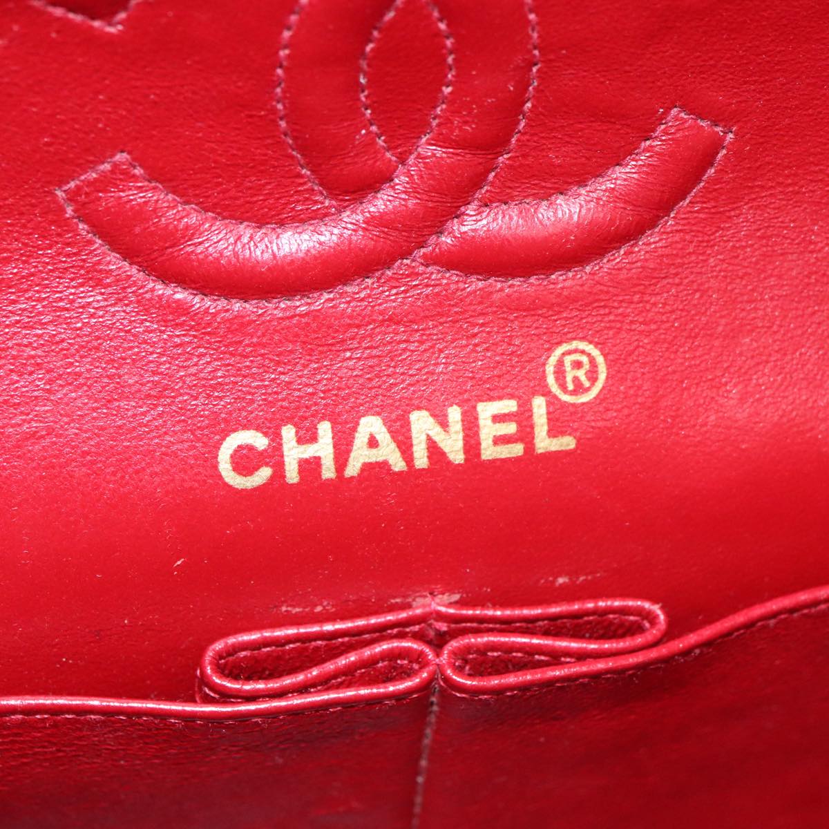 CHANEL Matelasse Chain Shoulder Bag Cotton Red Gold CC 99908