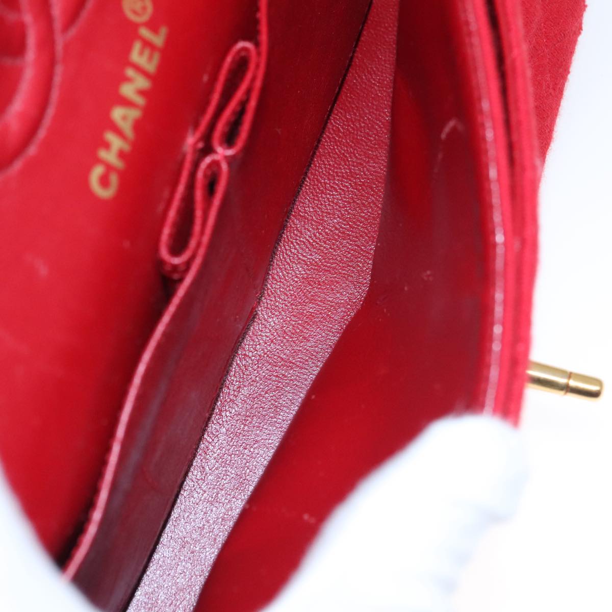CHANEL Matelasse Chain Shoulder Bag Cotton Red Gold CC 99908
