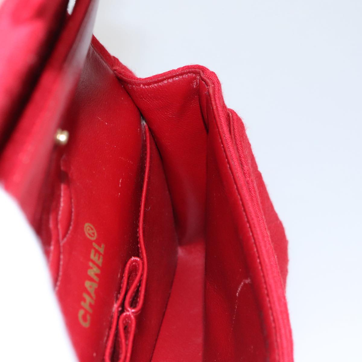 CHANEL Matelasse Chain Shoulder Bag Cotton Red Gold CC 99908