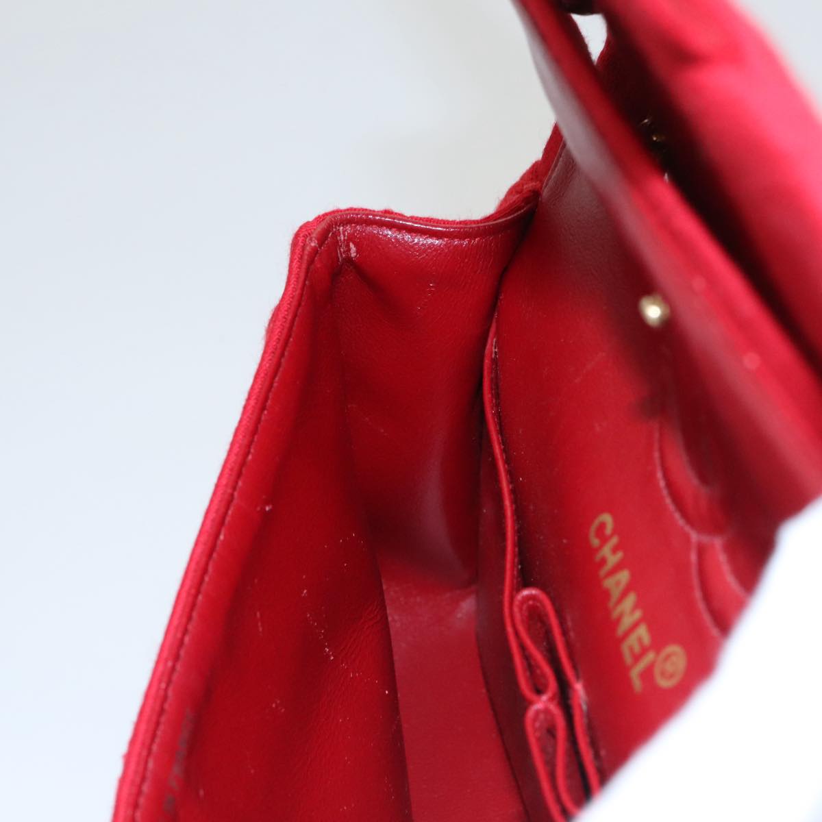 CHANEL Matelasse Chain Shoulder Bag Cotton Red Gold CC 99908