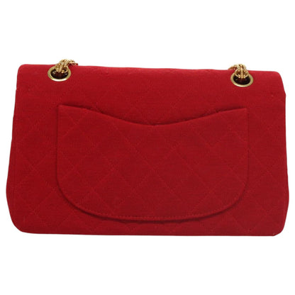 CHANEL Matelasse Chain Shoulder Bag Cotton Red Gold CC 99908