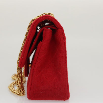 CHANEL Matelasse Chain Shoulder Bag Cotton Red Gold CC 99908