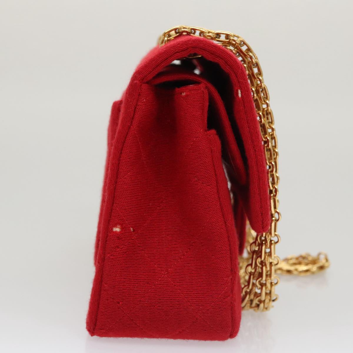 CHANEL Matelasse Chain Shoulder Bag Cotton Red Gold CC 99908