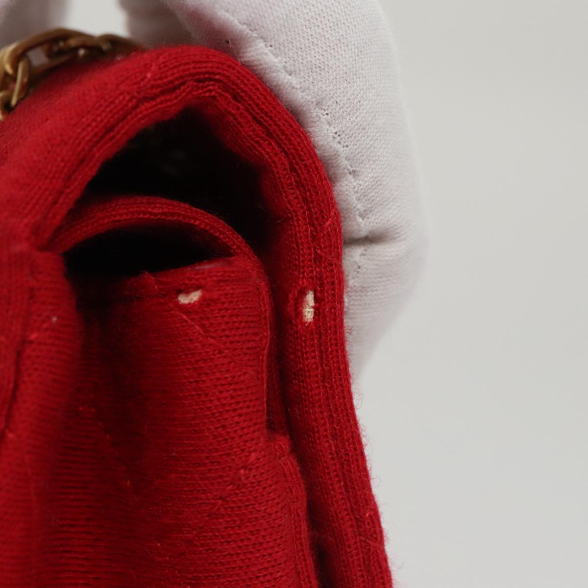 CHANEL Matelasse Chain Shoulder Bag Cotton Red Gold CC 99908