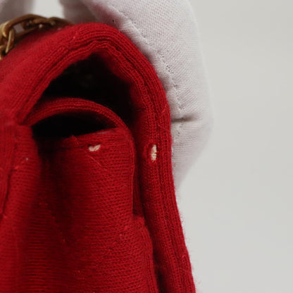 CHANEL Matelasse Chain Shoulder Bag Cotton Red Gold CC 99908