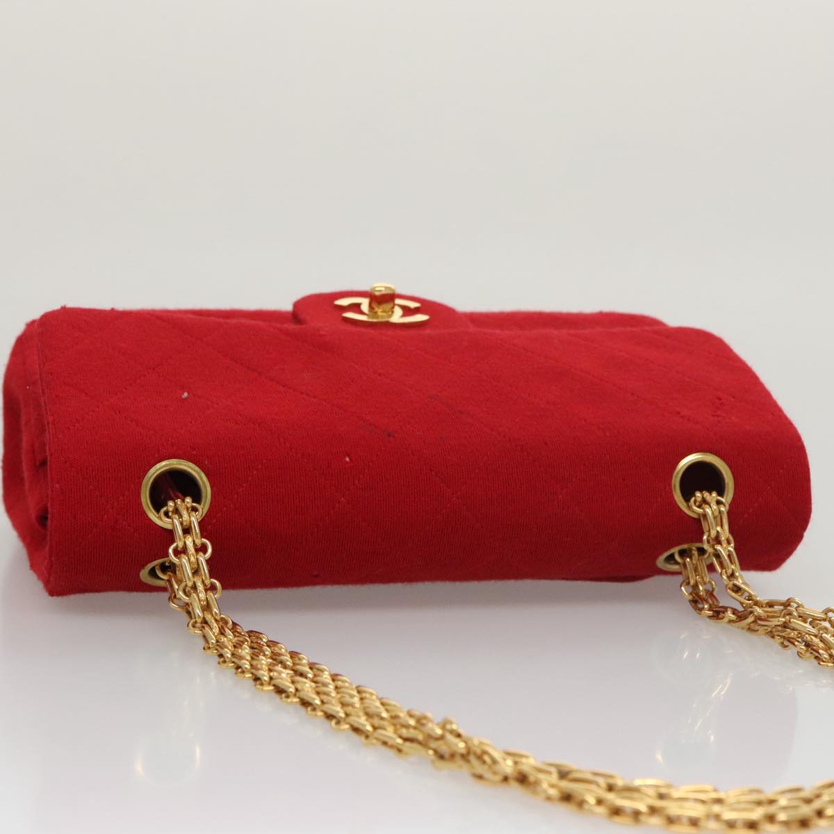 CHANEL Matelasse Chain Shoulder Bag Cotton Red Gold CC 99908