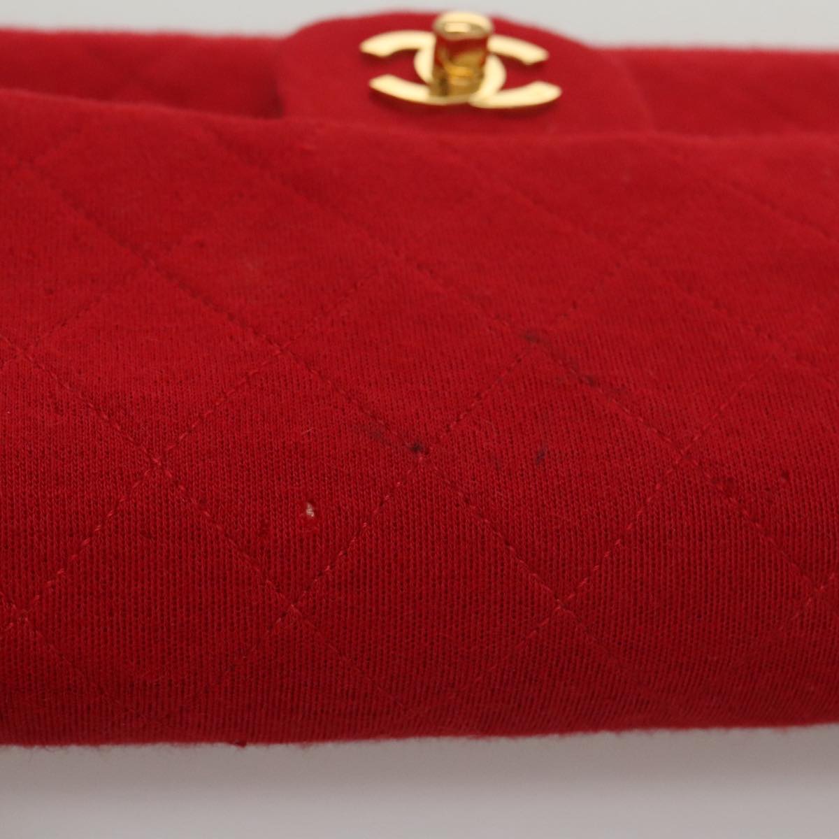 CHANEL Matelasse Chain Shoulder Bag Cotton Red Gold CC 99908