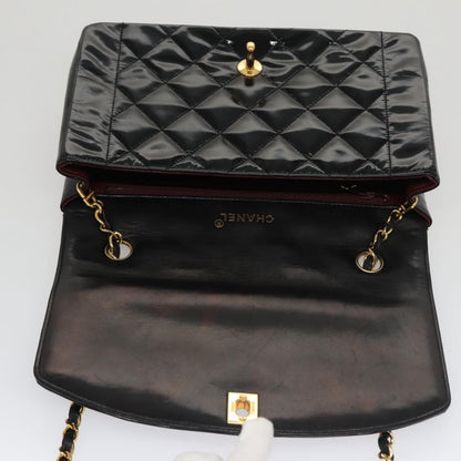 CHANEL Matelasse 25 Chain Diana Shoulder Bag Patent Black Gold CC 99928