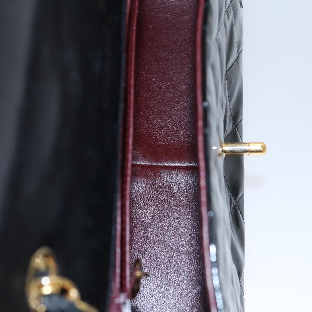 CHANEL Matelasse 25 Chain Diana Shoulder Bag Patent Black Gold CC 99928