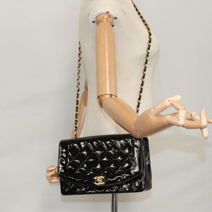 CHANEL Matelasse 25 Chain Diana Shoulder Bag Patent Black Gold CC 99928