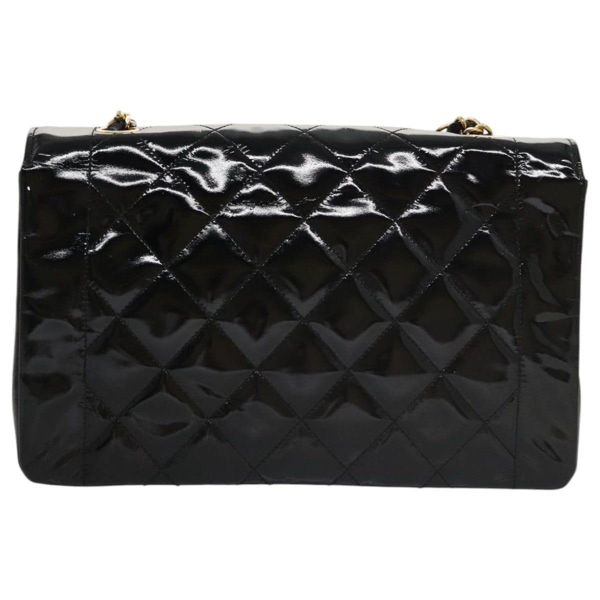 CHANEL Matelasse 25 Chain Diana Shoulder Bag Patent Black Gold CC 99928