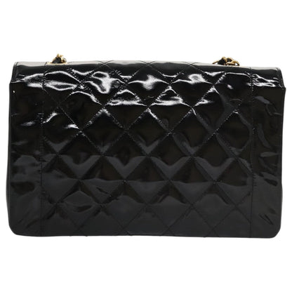CHANEL Matelasse 25 Chain Diana Shoulder Bag Patent Black Gold CC 99928