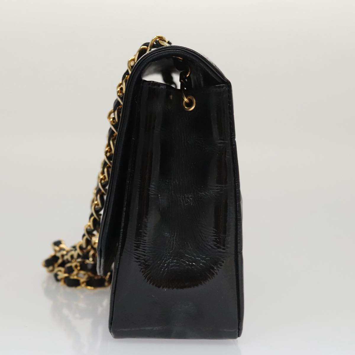 CHANEL Matelasse 25 Chain Diana Shoulder Bag Patent Black Gold CC 99928