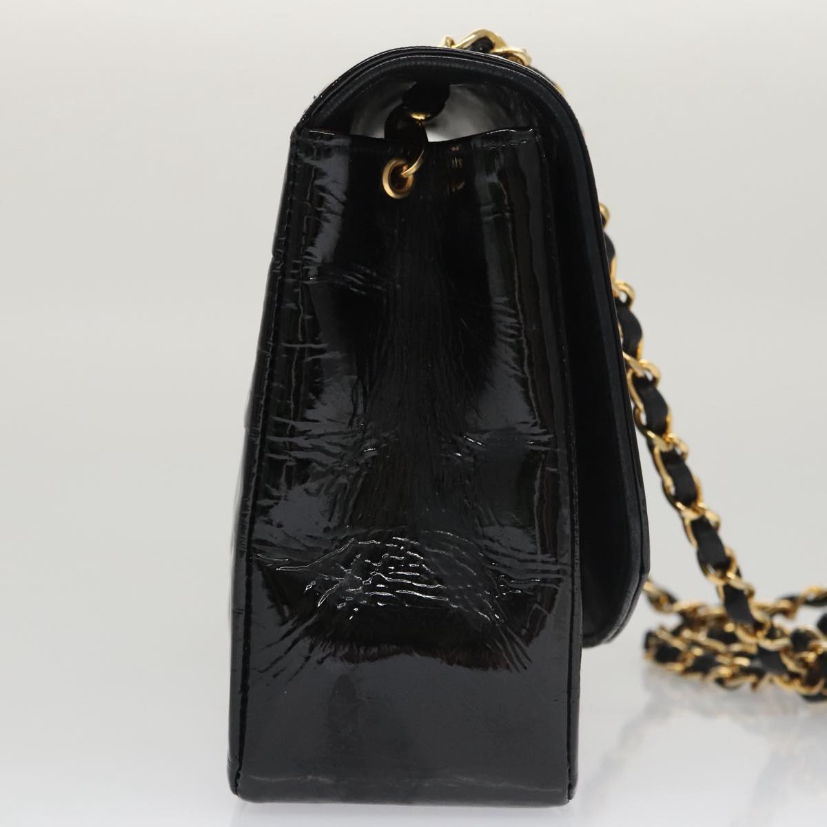 CHANEL Matelasse 25 Chain Diana Shoulder Bag Patent Black Gold CC 99928