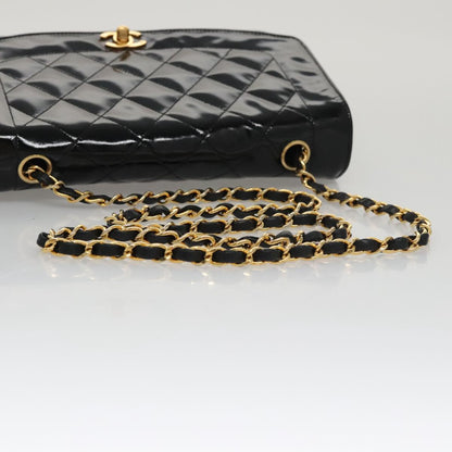 CHANEL Matelasse 25 Chain Diana Shoulder Bag Patent Black Gold CC 99928
