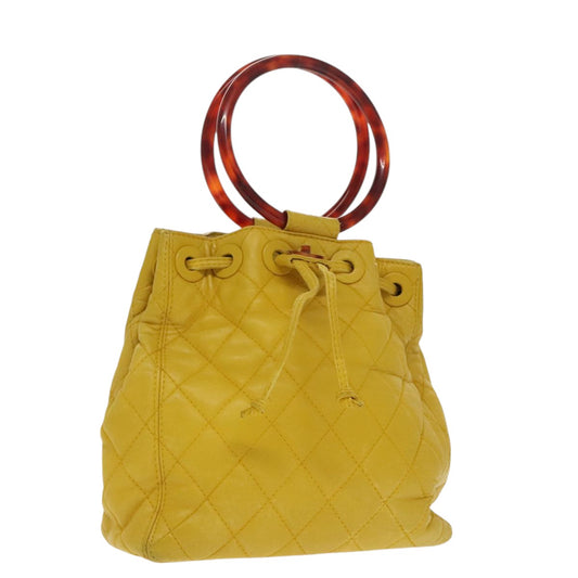 CHANEL Matelasse Hand Bag Lamb Skin Yellow CC 99932