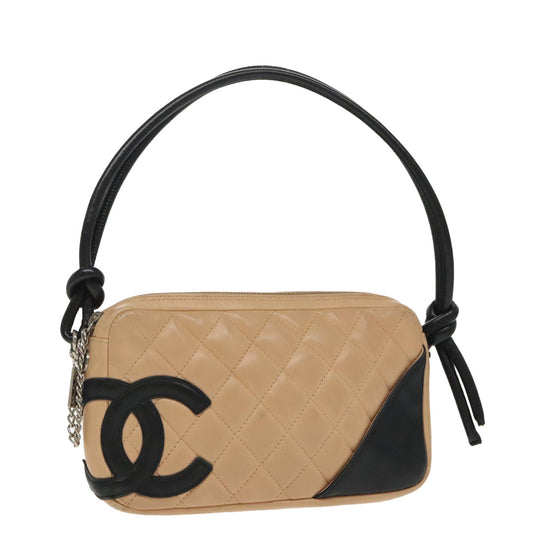 CHANEL Cambon Line Shoulder Bag Leather Beige Silver CC 99937