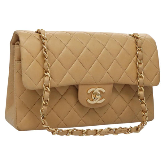CHANEL Matelasse 25 Chain Shoulder Bag Lamb Skin Beige Gold CC 99970SA