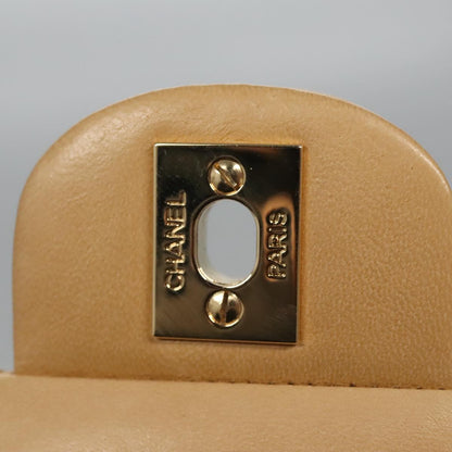 CHANEL Matelasse 25 Chain Shoulder Bag Lamb Skin Beige Gold CC 99970SA