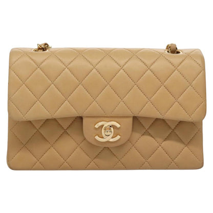CHANEL Matelasse 25 Chain Shoulder Bag Lamb Skin Beige Gold CC 99970SA