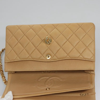 CHANEL Matelasse 25 Chain Shoulder Bag Lamb Skin Beige Gold CC 99970SA