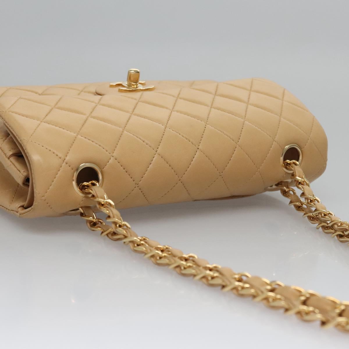 CHANEL Matelasse 25 Chain Shoulder Bag Lamb Skin Beige Gold CC 99970SA